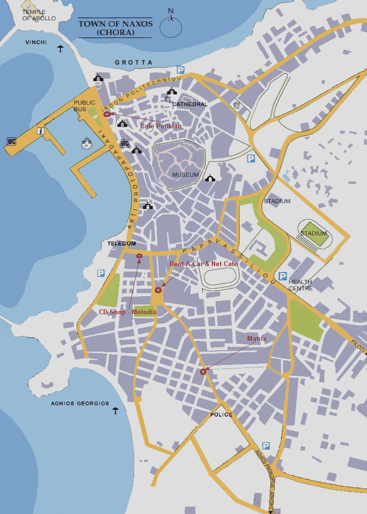 Naxos Internet Cafe Map  -  original Map: (c) NaxosNet.com